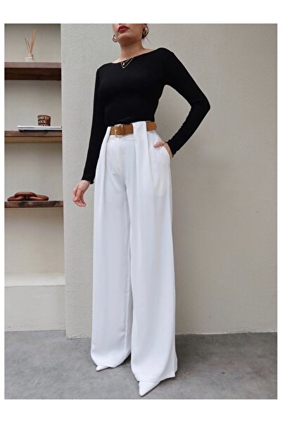 ESRAHELVACI Belted Palazzo Trousers with Bridge Detail