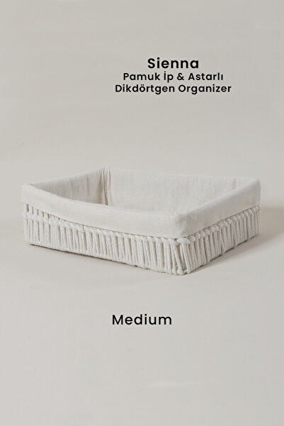 Marrien Sienna Organizer El Yapımı Ekru Pamuk İp Astarlı Dolap İçi Sepet Meta...