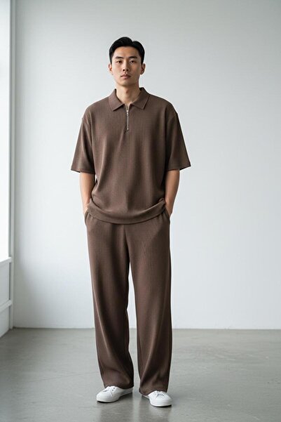 Altamira Ανδρικό σετ φόρμας καφέ με μισό φερμουάρ Ottoman