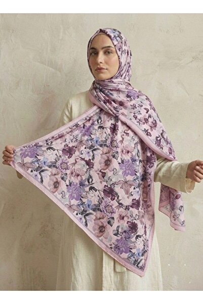 moodşal Pudra Pempe Zeminli Büyük Çiçek Desenli Şal