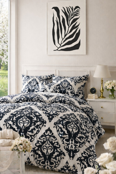 İQON Σετ Παπλωματοθήκη με Ελαστικό Σεντόνι Μονό Μαύρο Damascoo