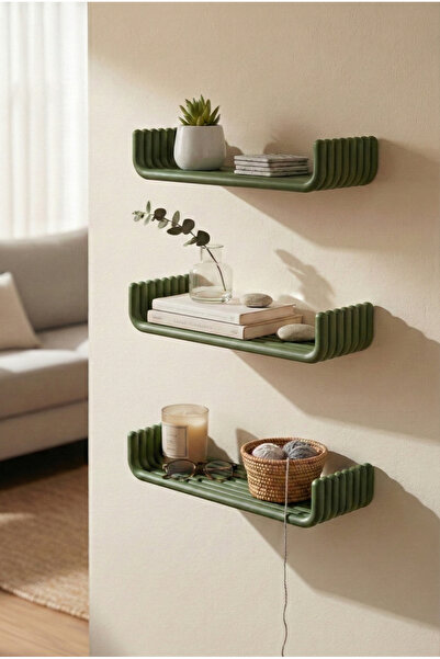 Puffin Design Flat Dekoratif Duvar Rafı 1 adet (Zeytin Yeşili)