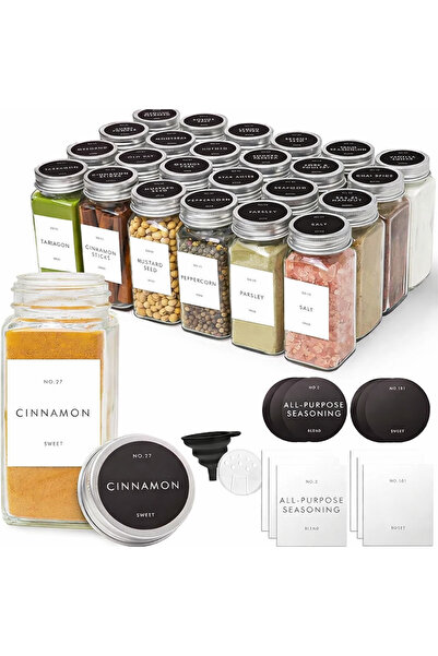 Viacare Set de 24 de borcane din sticlă pentru condimente cu capace metalice