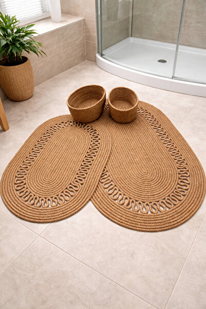 NAYS HOME مجموعة مناشف الحمام من الجوت والقش، مجموعة سلة الحمام، مجموعة المرحاض