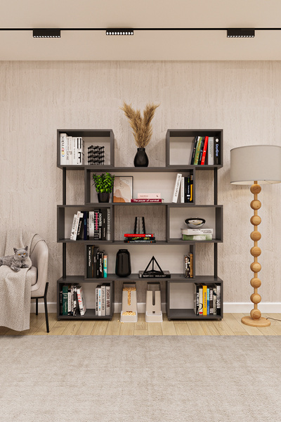 asratrend asratrend DK-02 Dekoratif Modern Kitaplık – Duvar/Köşe Modüler Şık ...