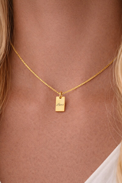 Soleildor 925 ayar Orijinal Gümüş Kişiye Özel Mini Dikdörtgen İsim Gümüş Kolye