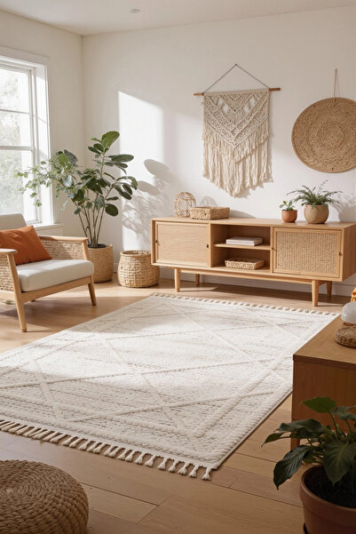 Eliz Home Krem Modern Desen Dokuma Halı Oturma Odası Salon Mutfak Antre Yollu...