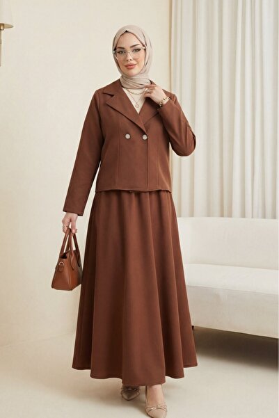 Modamorfo Double Buttoned Double Breasted Collared Jacket Skirt Double Crepe ...
