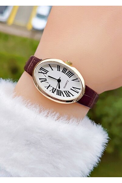 Weluxa Rn1J77A65 Gold Color Case Brown Leather Band Women's Wristwatch