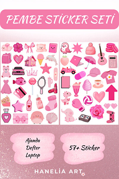 Hanelia Art Pembe Sticker – 2’li Avantaj Seti | Ajanda, Defter & Laptop