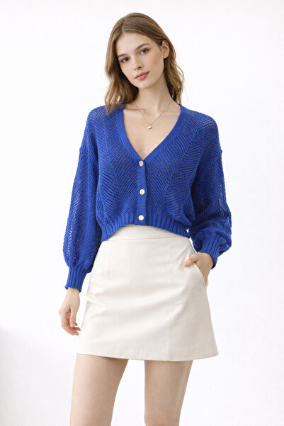 Noa&Noa Openwork Short Cardigan with Metal Buttons
