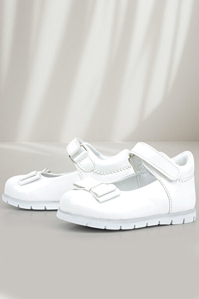 Rakerplus Baby Girl Patent Leather Ballerinas - White Bow Detail