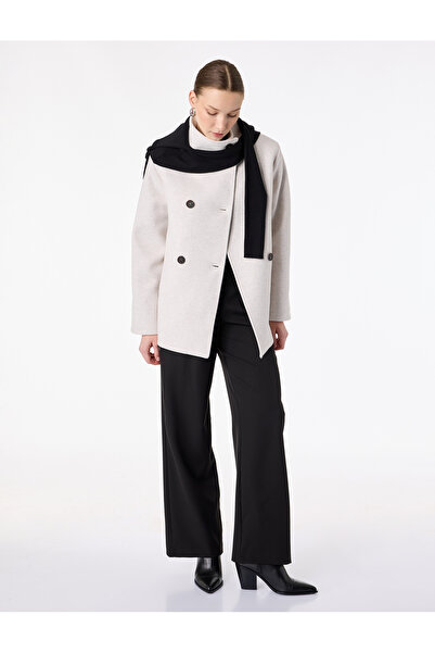 Koton Long Sleeve Buttoned Pocketed Stand Collar Cashmere Coat