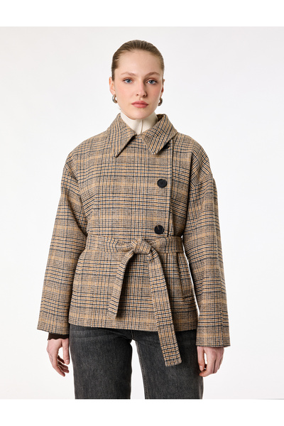 Koton Palton cu mânecă lungă și nasturi cu două rânduri de nasturi curea li e...