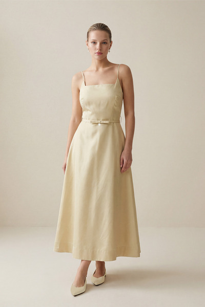 Setre Amber Bel Detaylı İnce Askılı Rahat Kesim Elbise