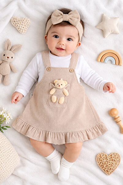 moukou طقم فستان سالوبيت للفتيات من 9-12-18 شهرًا - مع تفاصيل لعبة قابلة للإز...