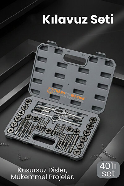 Transformacion 40 Parça Profesyonel Metrik Kılavuz ve Pafta Seti - Hassas Diş...