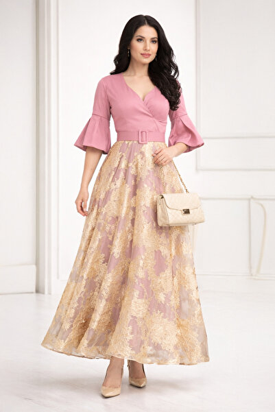 Stylish فستان راقي طويل بقماش من التفتة والجاكار