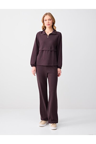 Jimmy Key Hanorac tricotat din modal, cu mânecă lungă și guler înalt, maro amar