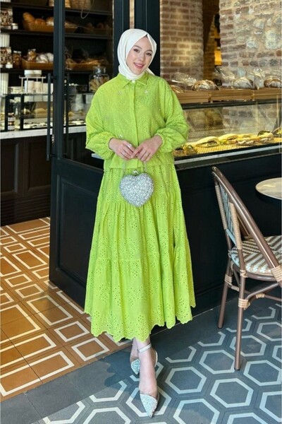 Modamorfo Fisto Detaylı Etekli Takım -Yağ Yeşili