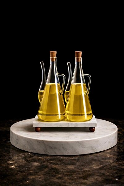 Maloria Mermer Stantlı Borosilikat Cam 2'li Yağlık & Sosluk 750 Ml