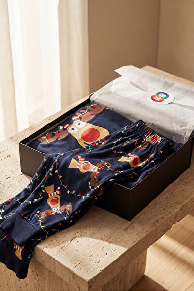 Katia&Bony Γυναικείο Σετ Πιτζάμες Πρωτοχρονιάς με σχέδιο ελάφι σε κουτί Ναυτι...