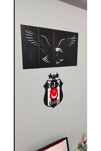 lexi Beşiktaşlılara Özel Kartal Duvar Dekoru Siyah 4 Parça | Modern Ahşap Pan...