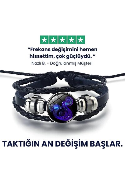 wellife pro KOVA Ruh Bilekliği El Yapımı Ayarlı On İki Burç Deri Bileklik Kad...