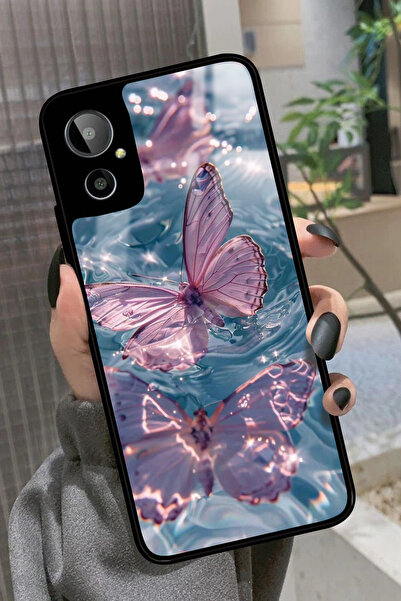 General Mobile Gm 23 SE Uyumlu Pembe Kelebek Tasarımlı Glossy Premium Kılıf