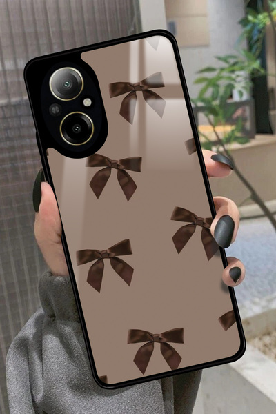 realme 12 Lite Uyumlu Kahverengi Kurdele Tasarımlı Glossy Premium Kılıf