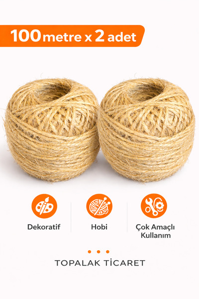 TOPALAKTİCARET Sfoară de iută, 200m Sfoară de paie K in - Sfoară pentru saci,...