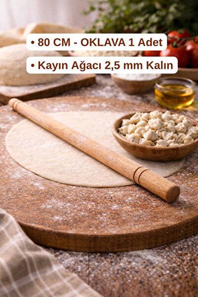 İstoç Türk 80cm Uzunluğunda 25mm Çapında Kaliteli Ahşaptan Kalın Oklava