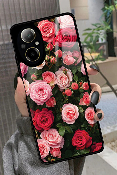realme 12 Lite Uyumlu Pembe Çiçek Tasarımlı Glossy Premium Kılıf