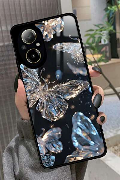 realme 12 Lite Uyumlu Beyaz Kelebek Tasarımlı Glossy Premium Kılıf