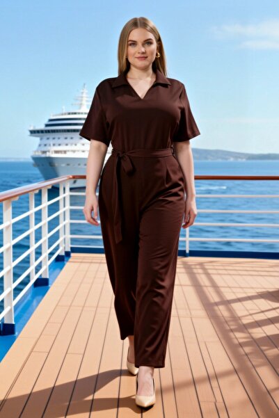 BENERLY Kadın Büyük Beden V Yaka Kısa Standart Kol Relaxed Kalıp Kruvaze Krep...