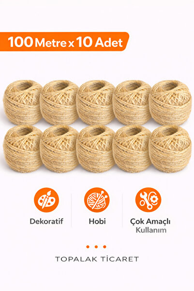TOPALAKTİCARET Jüt İp Hasır Ipi Keten İp- Çuval Ipi Kırnap Süsleme Ipi Dekor ...