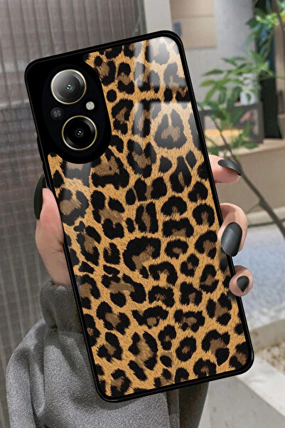 realme 12 Lite Uyumlu Kahverengi Leopar Tasarımlı Glossy Premium Kılıf