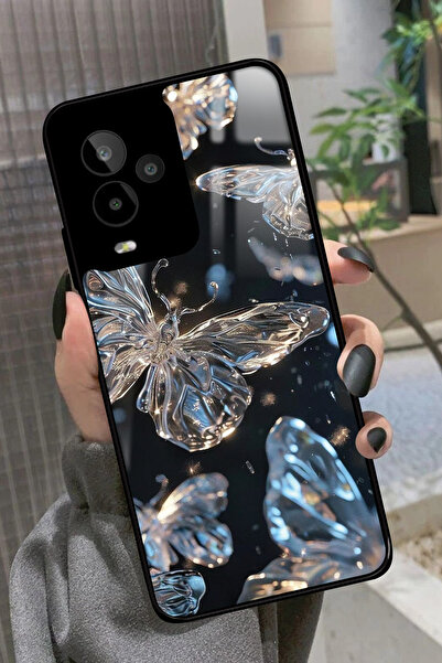 General Mobile Gm 24 Pro Uyumlu Beyaz Kelebek Tasarımlı Glossy Premium Kılıf