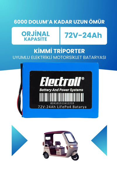 ELECTROLL Kimmi Triporter Uyumlu Batarya (Standart Kapasite) LiFePO4 72V 24Ah...
