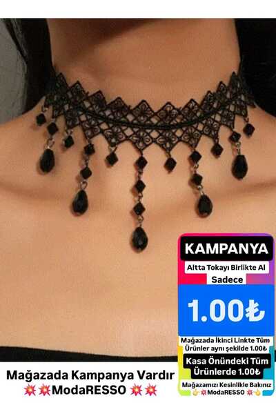 modares Vintage Siyah Dantel Gotik Kolye - Dantel Choker Kolye Ayarlanabilir ...