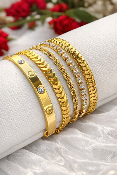 Crc Bijuteri Special Gold Color 5-Piece Women's Bracelet Set