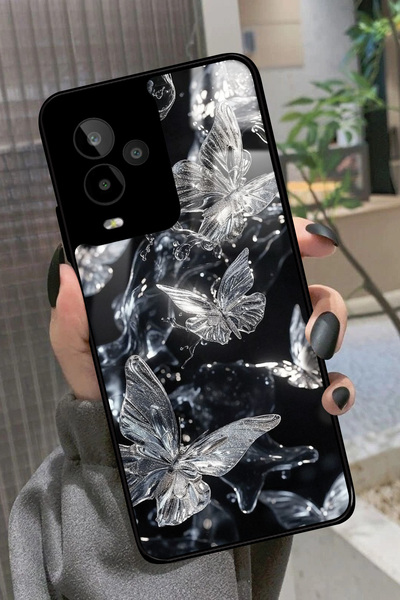 General Mobile Gm 24 Pro Uyumlu Beyaz Kelebek Tasarımlı Glossy Premium Kılıf