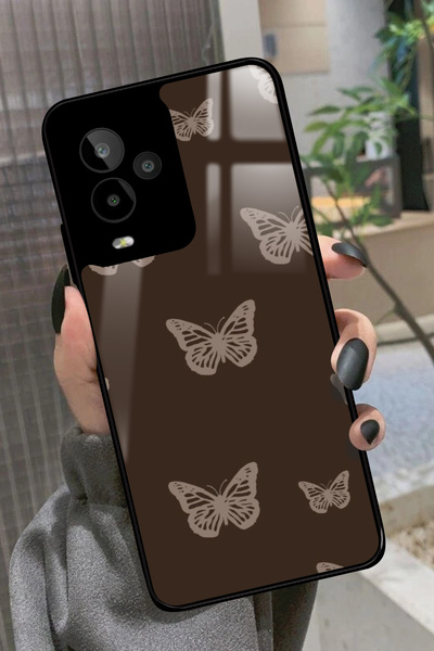 General Mobile Gm 24 Pro Uyumlu Kahverengi Kelebek Tasarımlı Glossy Premium K...