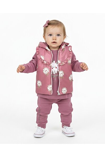 VOY KİDS Kız Bebek Mevsimlik Şişme Yelekli, 3 Parça Alt Üst Takım , 6-9-12-18...