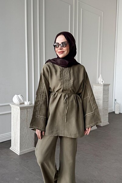 Kübra Aydıns Nakışlı Tesla Takım-Haki