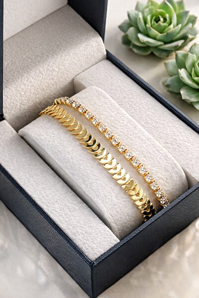 Crc Bijuteri سوار نسائي ذهبي اللون مكون من قطعتين