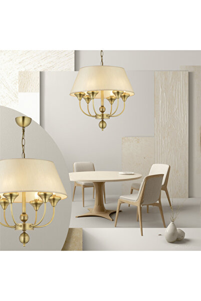 LampaLuce Teodora Modern Şapkalı Klasik Sarkıt Avize Tasarımı 6'lı Eskitme Sa...