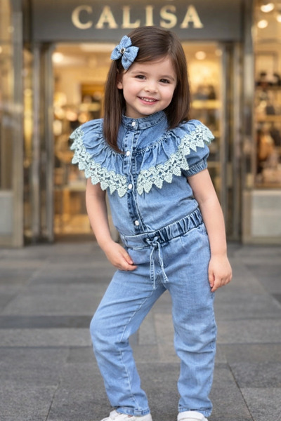 CALİSA Κοριτσίστικο τζιν πουκάμισο με βολάν και τζιν παντελόνι γιορτινό σετ 2...