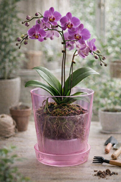 Melkan Home Orkide Saksısı 1,3 Litre Orkide Saksı Kristal Şeffaf Orkide Saksı...