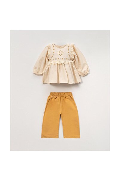 Minim 2-Piece Girls' Set with Embroidered Ruffles - Holiday - Special Day - B...